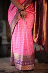 Ikat Saree – Pink with Wine Border