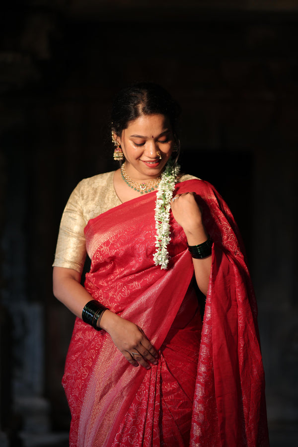 Self-Color Georgette Saree – Red