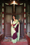 Premium Crepe Silk Saree with Contrast Blouse – Maroon with Pista Green