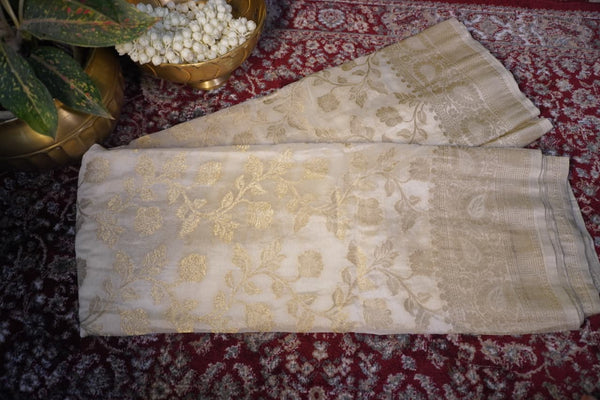Banarasi Silk Saree – Off White with Gold Zari Weave