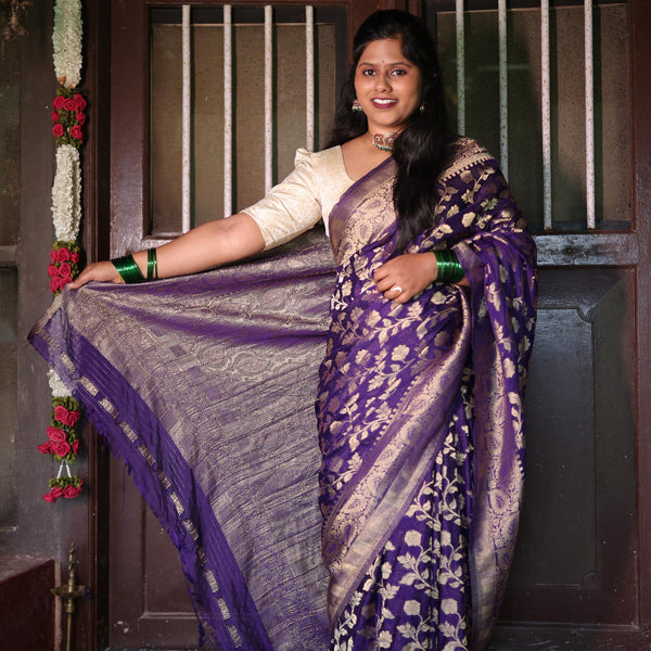 Banarasi Silk Saree – Violet (Self Color)