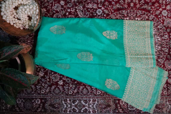 Premium Georgette Saree – Sea Green/Turquoise Green Self Saree with Butta Motifs