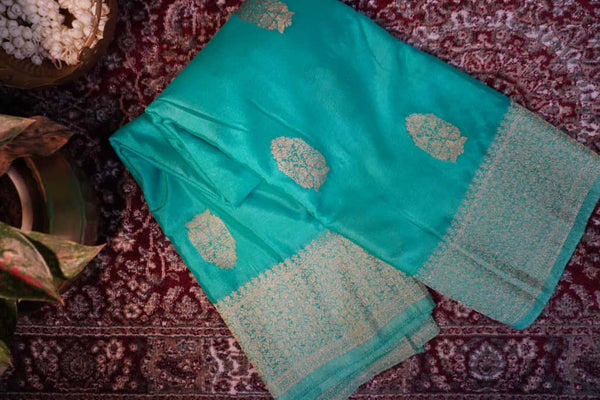 Premium Georgette Saree – Sea Green/Turquoise Green Self Saree with Butta Motifs
