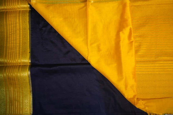 Premium Black Crepe Saree with Yellow Border