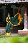 Premium Green Crepe Saree with Yellow Border