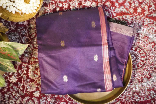 Premium Maheshwari Silk Saree – Violet with Pink Pallu