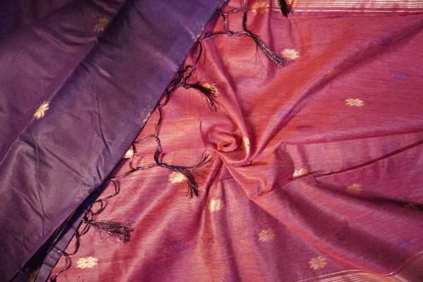 Premium Maheshwari Silk Saree – Violet with Pink Pallu