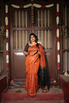 Premium Maheshwari Silk Saree – Rust Orange with Black Pallu
