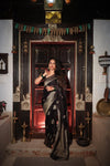 Premium Georgette Saree – Black Self Saree with Butta Motifs