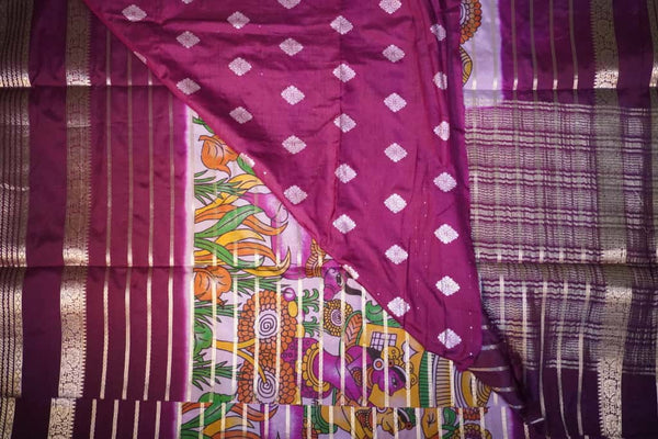 Premium Crepe Silk Saree – Lavender with Purple Digital Kalamkari 3D Print