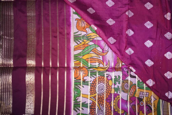 Premium Crepe Silk Saree – Lavender with Purple Digital Kalamkari 3D Print