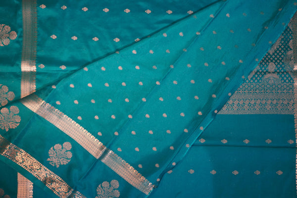 Premium Crepe Silk Saree – Teal Blue Self Saree with Butta Motifs