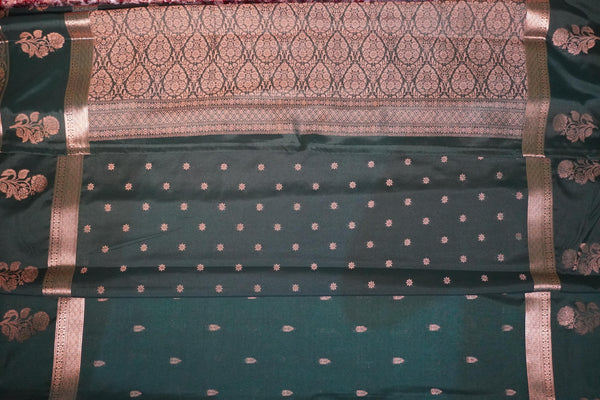 Premium Crepe Silk Saree – Green Self Saree with Butta Motifs