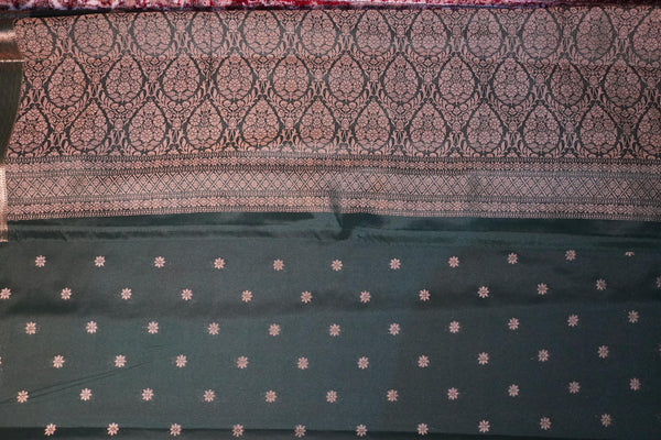 Premium Crepe Silk Saree – Green Self Saree with Butta Motifs