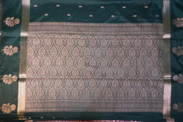 Premium Crepe Silk Saree – Green Self Saree with Butta Motifs