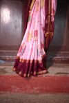 Premium Crepe Silk Saree – Pink Saree with Pichwai Digital Print and Maroon Contrast Border