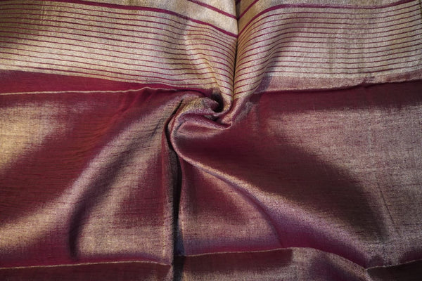 Tissue Saree with Temple Border – Deep Magenta with Royal Blue
