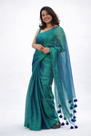 Navilu – Peacock Colour Linen Tissue Self Saree withTassels