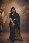 Mandhara – Black Khadi Cotton Saree with Copper Gold Pallu & Tassels