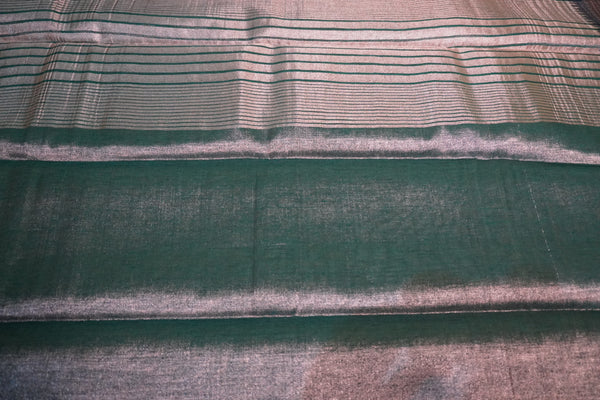 Tissue Saree with Temple Border – Olive Green with Royal Blue