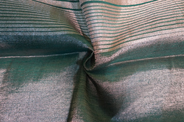 Tissue Saree with Temple Border – Olive Green with Royal Blue