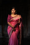 Ikat Saree – Pink with Wine Border