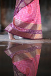 Ikat Saree – Pink with Wine Border