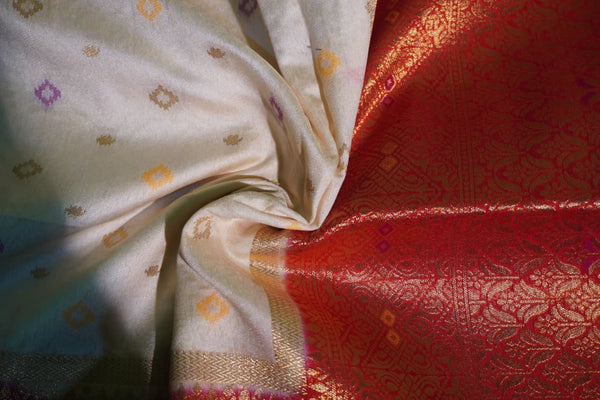 Ikat Saree – Off White with Red Border