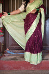 Premium Crepe Silk Saree with Contrast Blouse – Maroon with Pista Green