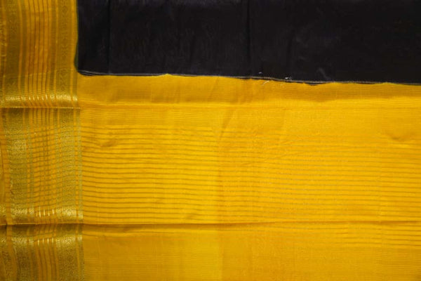 Premium Black Crepe Saree with Yellow Border