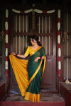 Premium Green Crepe Saree with Yellow Border