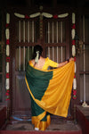 Premium Green Crepe Saree with Yellow Border