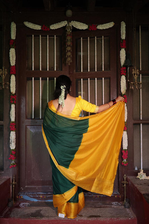 Premium Green Crepe Saree with Yellow Border