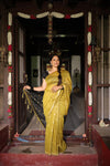 Premium Maheshwari Silk Saree – Mustard Yellow with Black Pallu