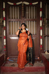 Premium Maheshwari Silk Saree – Rust Orange with Black Pallu