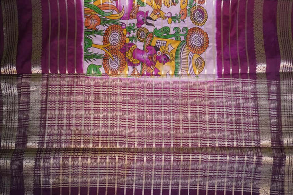 Premium Crepe Silk Saree – Lavender with Purple Digital Kalamkari 3D Print