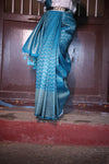 Premium Banarasi Saree – Teal Blue Self Saree with Gold Zari Weaving