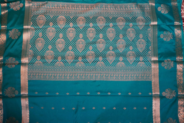 Premium Crepe Silk Saree – Teal Blue Self Saree with Butta Motifs