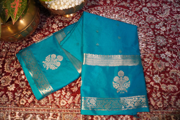 Premium Crepe Silk Saree – Teal Blue Self Saree with Butta Motifs