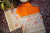 Premium Crepe Silk Saree – Orange Saree with White Floral Contrast Border