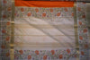Premium Crepe Silk Saree – Orange Saree with White Floral Contrast Border