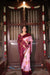 Premium Crepe Silk Saree – Pink Saree with Pichwai Digital Print and Maroon Contrast Border