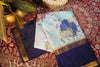 Premium Crepe Silk Saree – Light Blue Saree with Pichwai Digital Print and Navy Blue Contrast Border