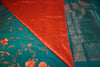 Premium Kashmiri Silk Saree – Sea Blue/Turquoise Blue Saree with Machine Embroidery & Bright Pink Contrast Blouse