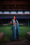 Tissue Saree with Temple Border – Light Blue with Royal Blue
